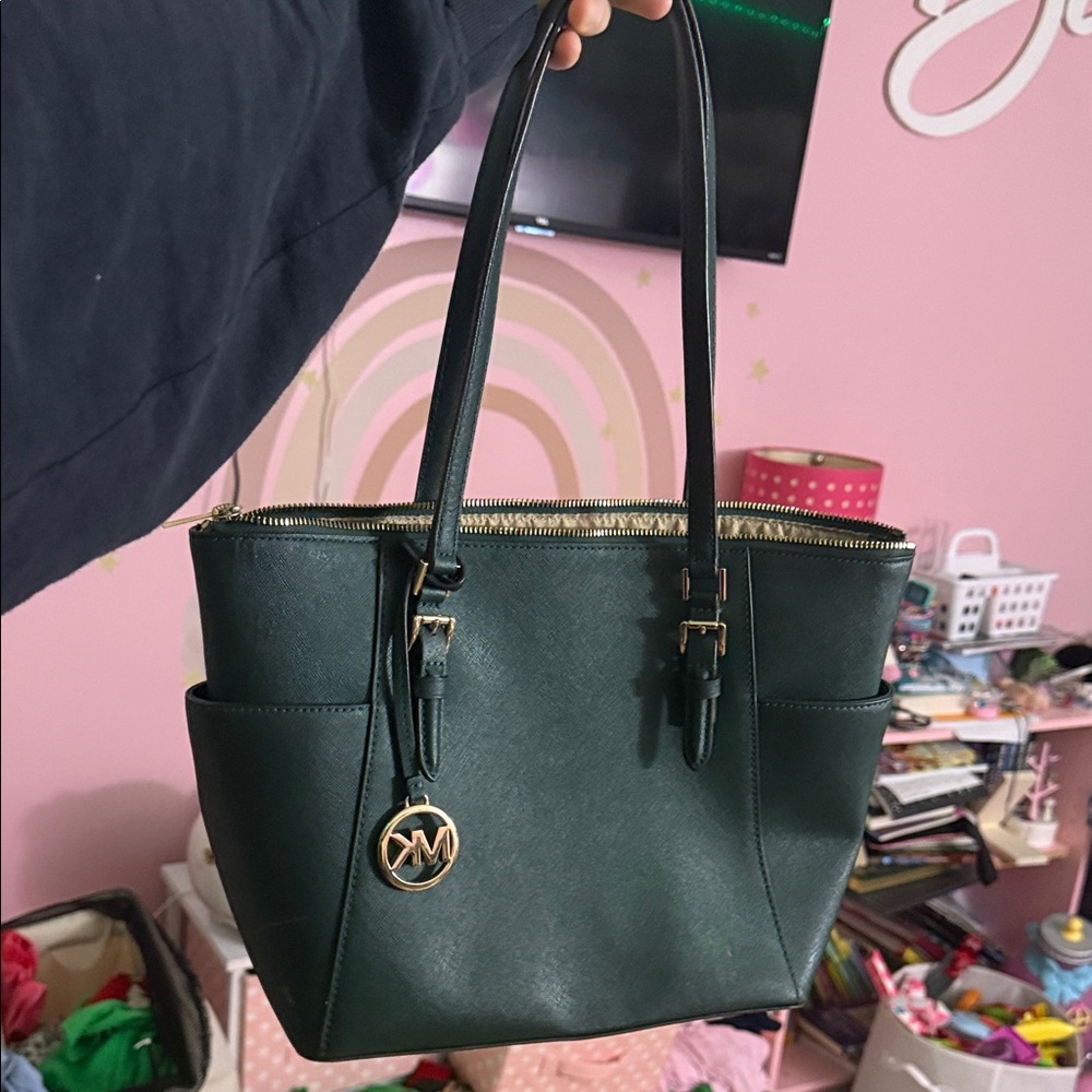 Michael Kors Dark Green Tote Bag